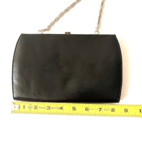 HOBO International Black Leather Clutch/Handbag with Silver Chain (Vtg) - Picture 4 of 7